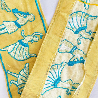 Beige Fabric Trim With Embroidered Dancers And Musicians in Gold & Black / Blue, Dance Music Trims, Approx. 80mm - 210119L514 / 15